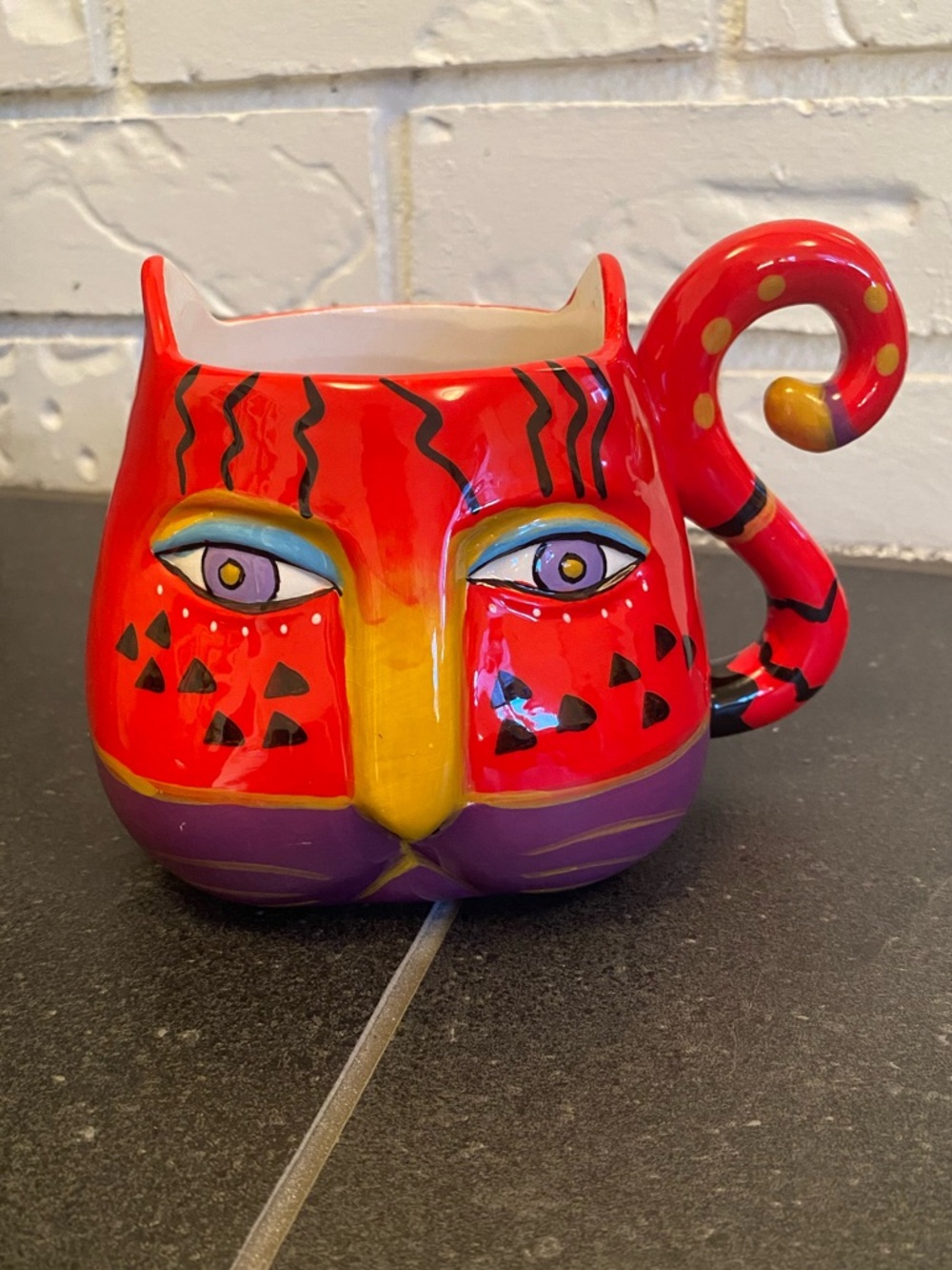 Laurel Burch Fantasticat Red Cat Coffee Mug Sculpture Face Decorative Cup 2014
